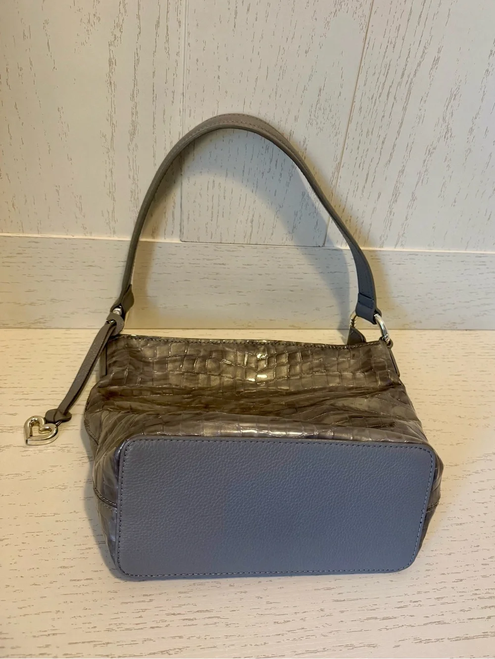 Brighton croc-embossed Chrie silver shoulder bag leather